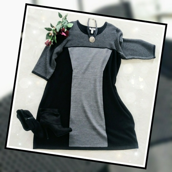 Dress Barn Dresses & Skirts - Dressbarn Sz 3X Black/Gray Colorblock Knit Dress